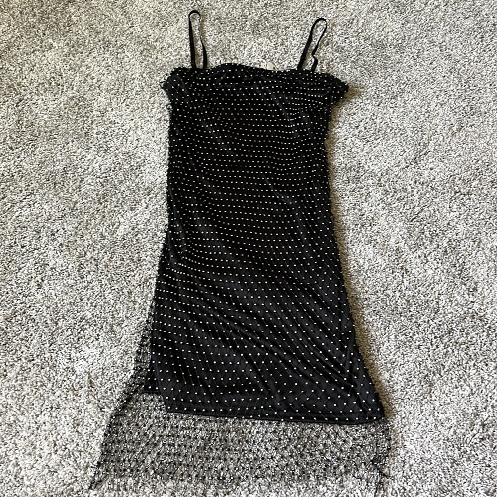 Rosedress Rhinestone black knee-length slip dress with spaghetti strap neckline